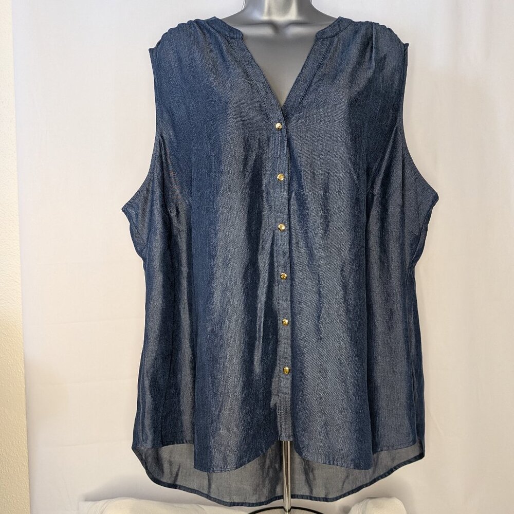 Kaari Blue Curvy Women's Button Up Vest 3XL Indigo Blue NWT